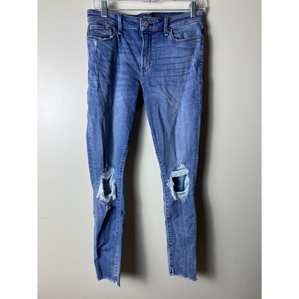 Abercrombie & Fitch Super Skinny Ankle Jeans W29 Distressed Blue Denim